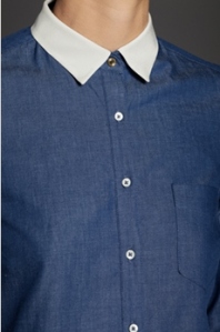 Denim Shirt with contrasting silk collar - Massimo Dutti